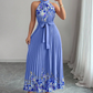 Sleeveless Halter Neck Floral Pleated Maxi Dress