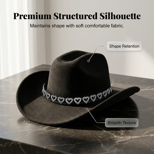📢📢40% OFF !! ⏰Rhinestone Heart-Shaped Denim Hat | Elegant French Jazz Fedora