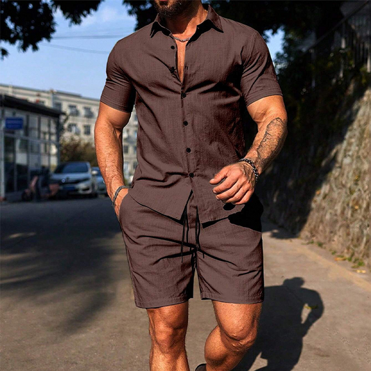 📢📢40% OFF !! ⏰Men's Casual Short Sleeve Shirt & Shorts Set