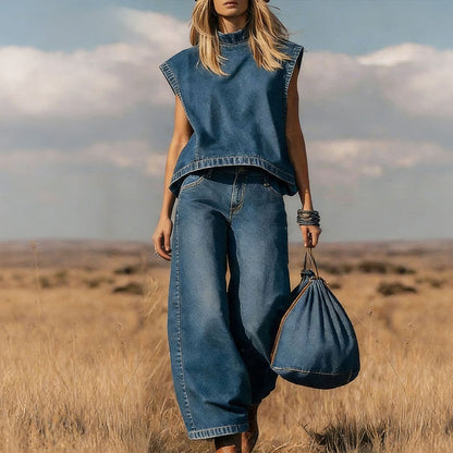 Women's Sleeveless Mock Neck Top & Pants Set