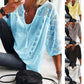 👚 50% OFF NOW! 🌸 Women's U-Neck OpenWork Blouse – Tassel Drawstring & Short Sleeves – Casual Summer Chic 🌿