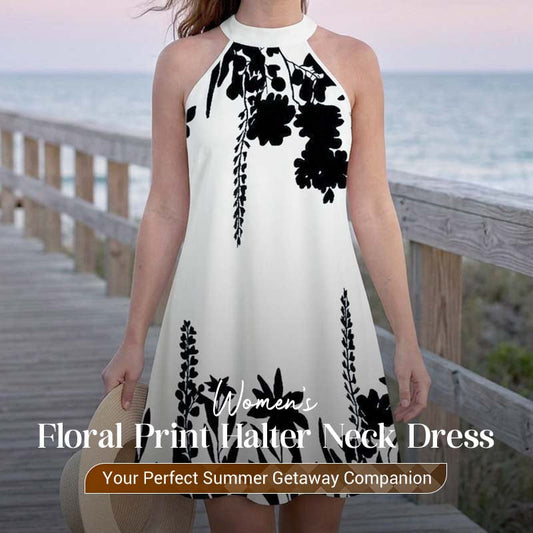 📢📢40% OFF !! ⏰Women's Floral Print Halter Neck Dress