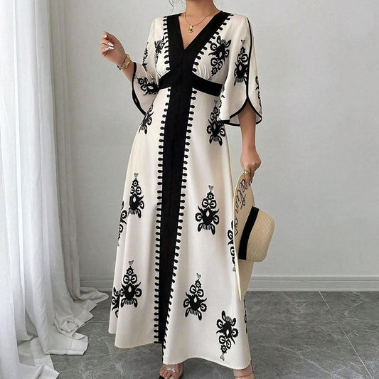 📢📢40% OFF !! ⏰Women's Elegant V-Neck Print Maxi Dress