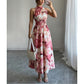 Women's Halter Neck Sleeveless Printed Dress