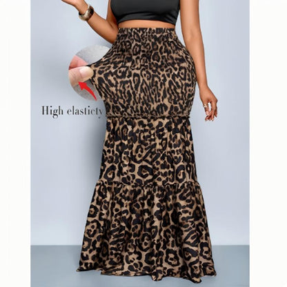Women's Leopard Print Elastic Maxi Skirt