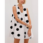 Women's Sleeveless U-Neck Polka Dot Mini Dress with Pockets