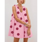 Women's Sleeveless U-Neck Polka Dot Mini Dress with Pockets