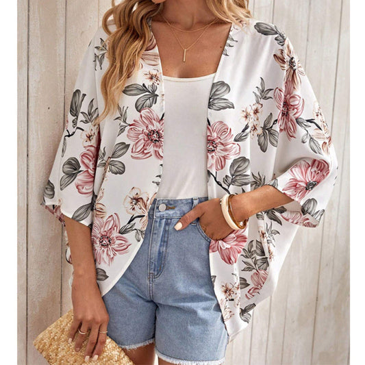 📢📢40% OFF !! ⏰Women's Floral Print Loose Fit Cover Up Top