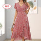 Women’s Summer Elegant V Neck Tie Waist Flowy Floral Dress
