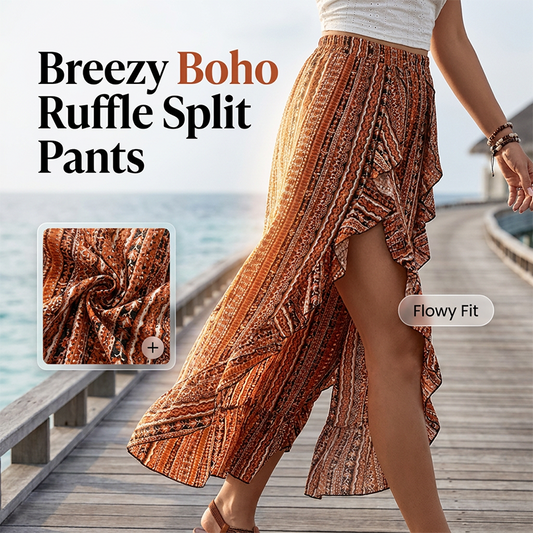 📢📢40% OFF !! ⏰Women's Elastic Printed Ruffle Split 7/8 Pants