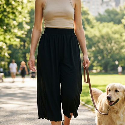 Women's High-Stretch Ruffled Wide-Leg Cropped Pants