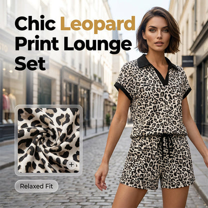 📢📢40% OFF !! ⏰Women's Leopard Print Chic Top & Shorts Set
