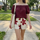 📢📢40% OFF !! ⏰Women's Off Shoulder Top and Floral Shorts Set