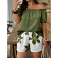 📢📢40% OFF !! ⏰Women's Off Shoulder Top and Floral Shorts Set