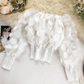 📢📢40% OFF !! ⏰Off-Shoulder Fitted Top – 3D Floral Appliqués, Smocked Waist, Balloon Sleeves 🌸