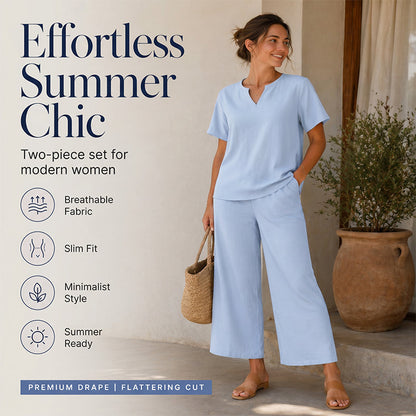 📢📢40% OFF !! ⏰Women's V-Neck Top & Wide-Leg Pants Set👚👖