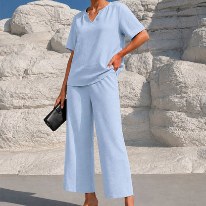 ⏳Limited-time 50% off⏰Women's V-Neck Top & Wide-Leg Pants Set👚👖