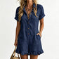 Women's Short Sleeve Button Up Romper with Pockets