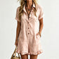 Women's Short Sleeve Button Up Romper with Pockets