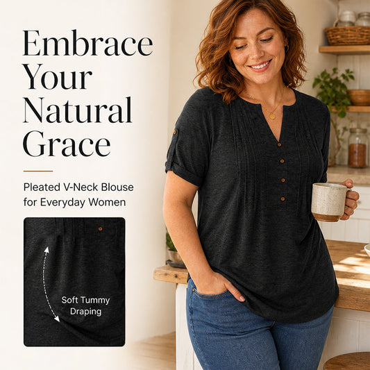📢📢40% OFF !! ⏰ 2026 Sale — Over 47,000 Sold! 👚 V-Neck Pleated Blouse – Graceful ✨
