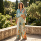 Women's Artistic Print V-Neck Top & Wide-Leg Pants Set
