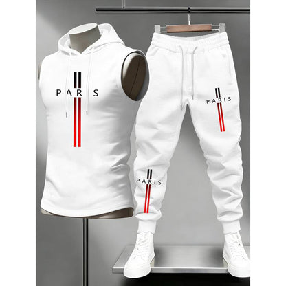 Men's Sleeveless Hoodie and Pants Two-Piece Sports Set