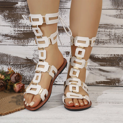 Lace-Up Roman Style Flat Sandals for Summer