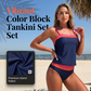 Women Two-Piece Tankini Color Block Conservative Swimsuit Set