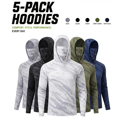 📢📢40% OFF !! ⏰Men's 5-Pack UV Protection Hooded Sun Shirts