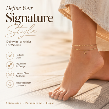 📢📢30% OFF !! ⏰Dainty Layered Gold Initial Anklets