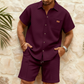 📢📢40% OFF !! ⏰Men's Waffle Knit Short Sleeve Shirt & Shorts Set