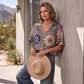 📢📢40% OFF !! ⏰Women's V-Neck Bohemian Print Blouse Summer Loose Fit Shirt