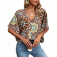📢📢40% OFF !! ⏰Women's V-Neck Bohemian Print Blouse Summer Loose Fit Shirt
