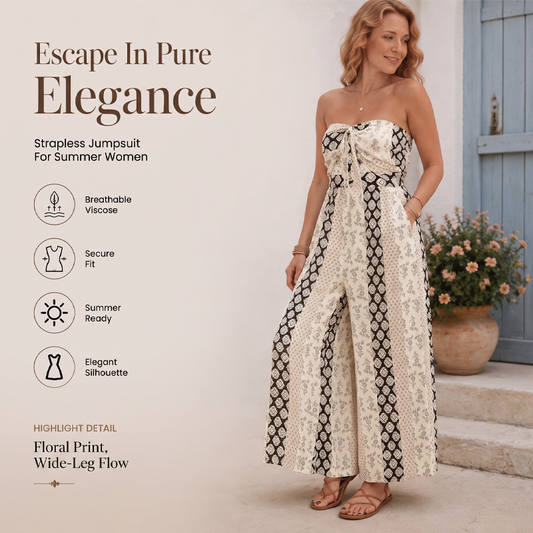 📢📢40% OFF !! ⏰Women's Strapless Geometric Print Wide-Leg Jumpsuit