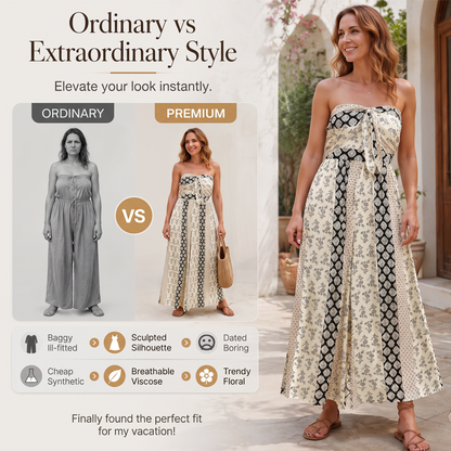 📢📢40% OFF !! ⏰Women's Strapless Geometric Print Wide-Leg Jumpsuit