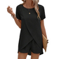📢📢40% OFF !! ⏰Solid Color Short Sleeve Wrap Top and Shorts Lounge Set