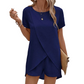 📢📢40% OFF !! ⏰Solid Color Short Sleeve Wrap Top and Shorts Lounge Set