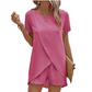 📢📢40% OFF !! ⏰Solid Color Short Sleeve Wrap Top and Shorts Lounge Set