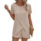 📢📢40% OFF !! ⏰Solid Color Short Sleeve Wrap Top and Shorts Lounge Set