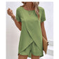 📢📢40% OFF !! ⏰Solid Color Short Sleeve Wrap Top and Shorts Lounge Set