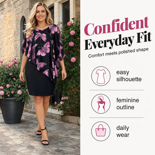 Women's Floral Print Cape Bodycon Dress
