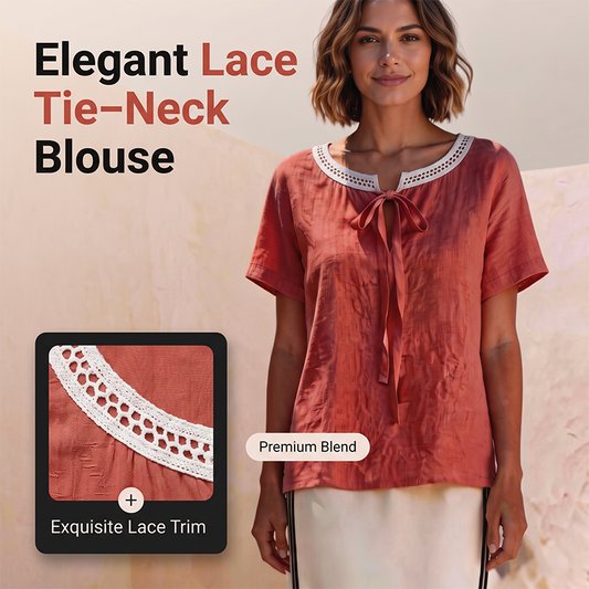 📢📢40% OFF !! ⏰Lace Tie Neck Top – Delicate lace & flattering tie – Perfect for romantic dates.