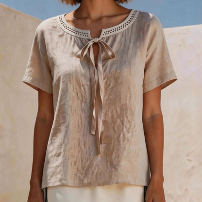📢📢40% OFF !! ⏰Lace Tie Neck Top – Delicate lace & flattering tie – Perfect for romantic dates.