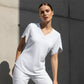 📢📢40% OFF !! ⏰ V-Neck Flutter Sleeve Blouse – Soft Feminine Breeze 🌸