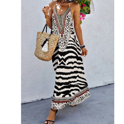 📢📢40% OFF !! ⏰🎉 2026 Sale — Over 32,000 Sold!🐆 Women's Animal Print Backless Halter Maxi Dress 🌴