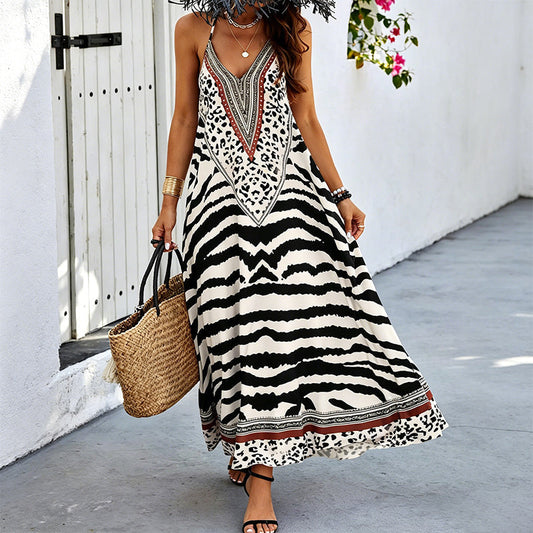 📢📢40% OFF !! ⏰🎉 2026 Sale — Over 32,000 Sold!🐆 Women's Animal Print Backless Halter Maxi Dress 🌴