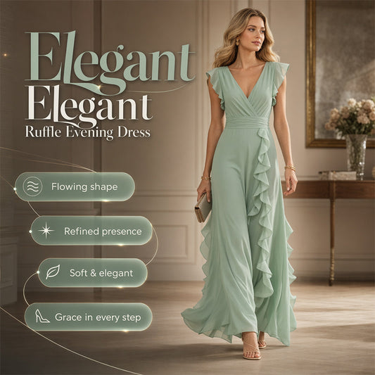📢📢40% OFF !! ⏰Women's V-Neck Ruffled Chiffon Maxi Dress