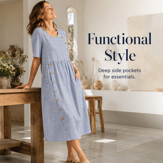 📢📢40% OFF !! ⏰Women’s Casual Striped Relaxed Fit Dress