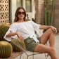 Women Casual Off Shoulder Sweet Bow Tie Front Summer Blouse