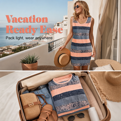 📢📢40% OFF !! ⏰👗Summer Sleeveless Striped Dress – Breezy & timeless.